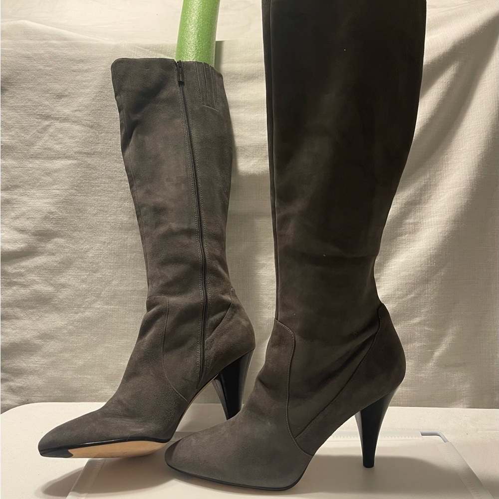 Via Spiga Tall Pointed-Toe Suede Boots - Dark Gray